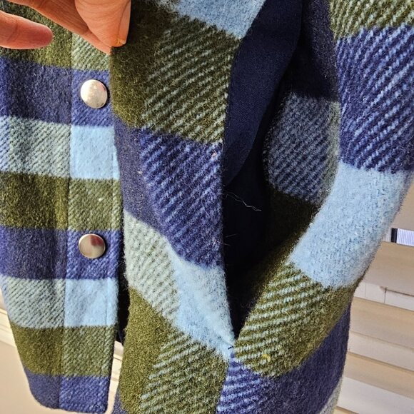 NWT J Joie Plaid Fringe Trim Shacket Button Dwon Jacket Size M Blue Olive - Picture 6 of 12